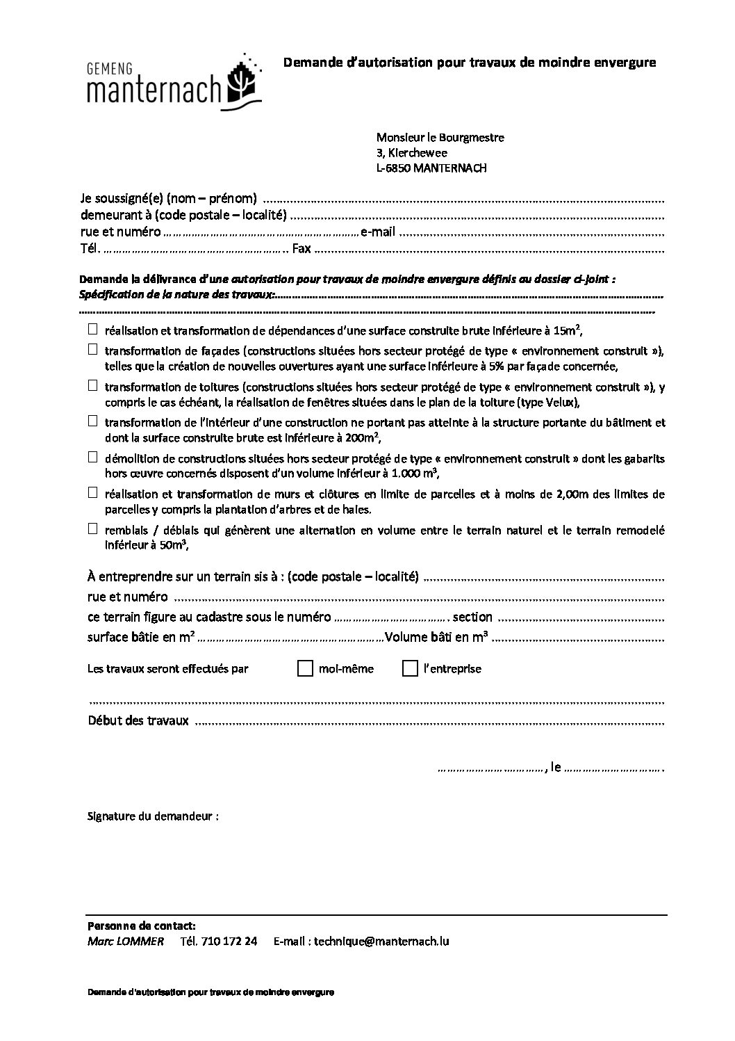 Technique - Demande d'autorisation pour travaux de moindre envergure 2021.02.25