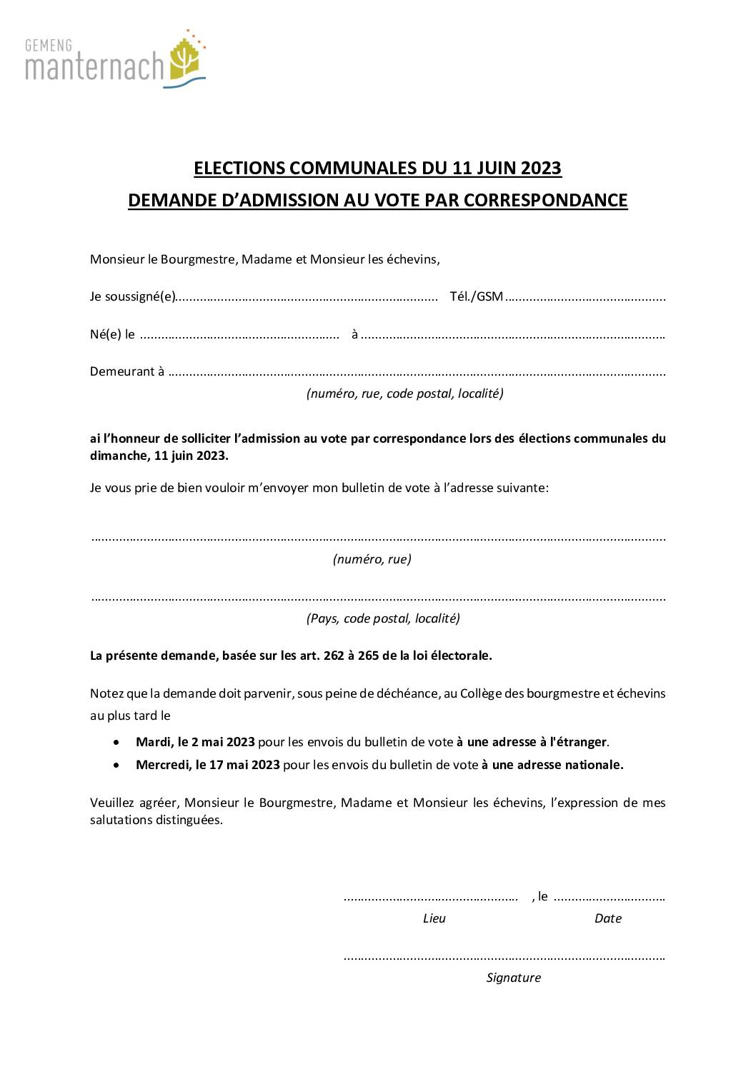 Vote par correspondance_ELECTIONS COMMUNALES_11.06.2023