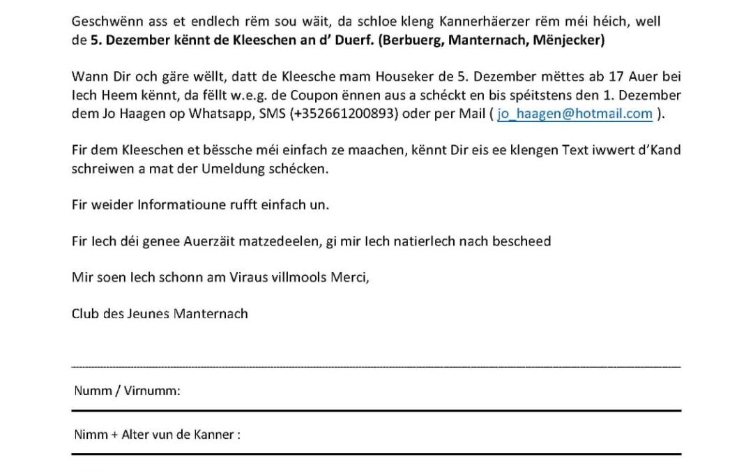 Léiwe Kleeschen, gudde Kleeschen