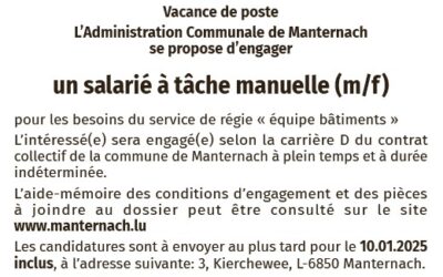 Vacance de poste salarié à tâche manuelle