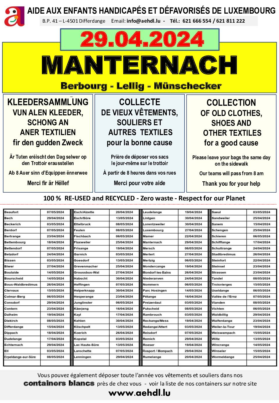 Collecte tract 2024 Manternach