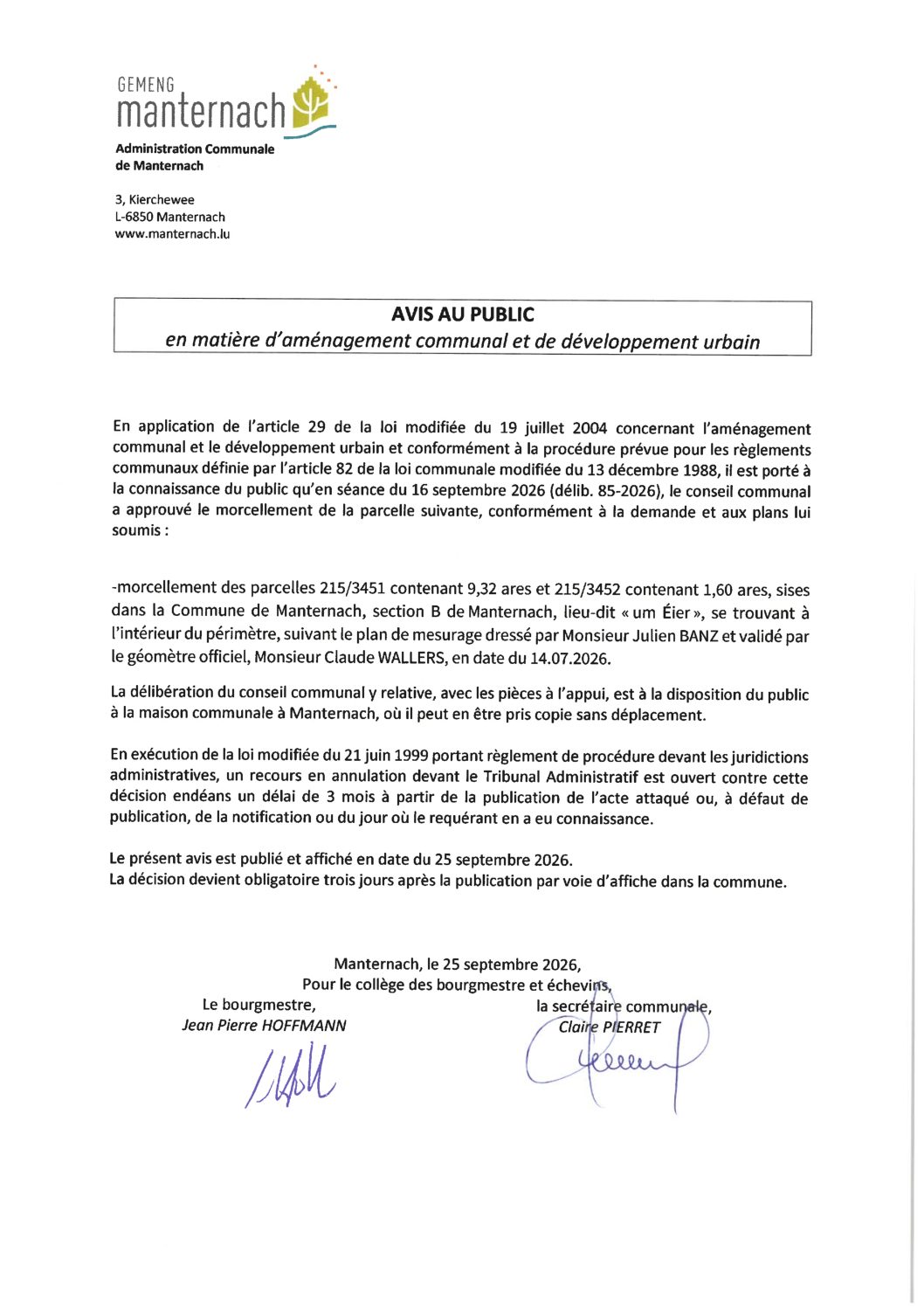 20260925 - AVIS AU PUBLIC morcellement_MA_Eier