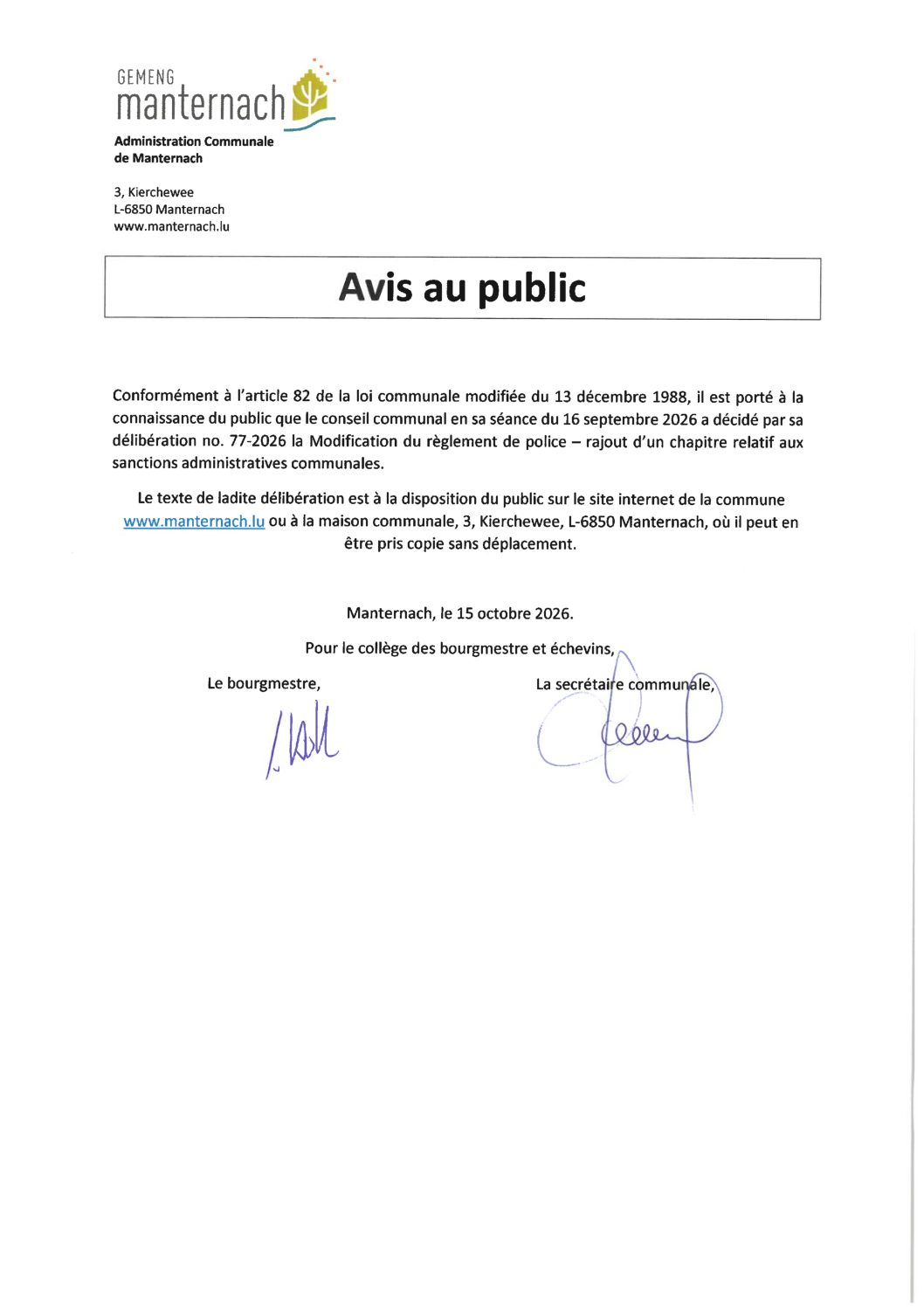 20261013 - 2026-77_Modification du Règlement de Police_avec avis_appr