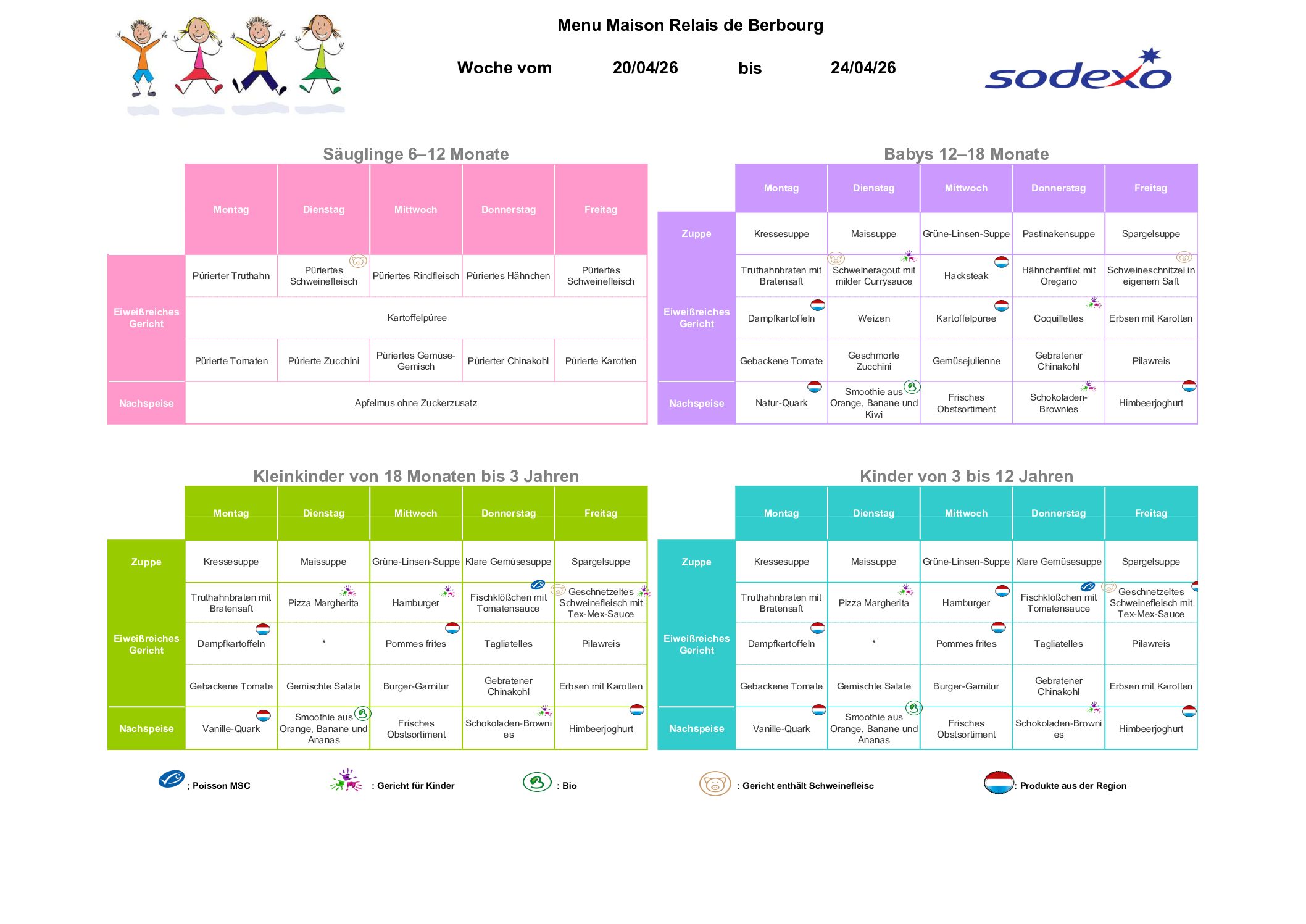 Menu semaine 2026.17 20.04-26.04.2026