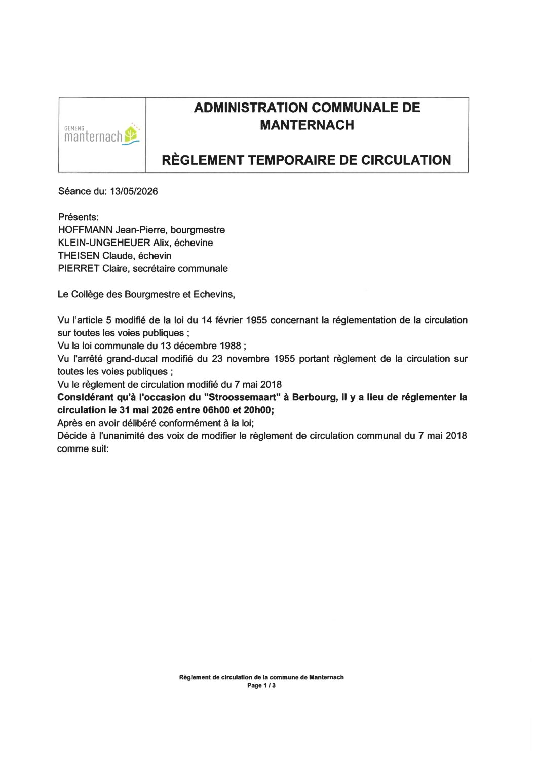 Reglement de Circulation 2026-26_BE_MAART